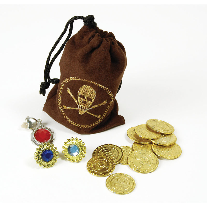 Coins, jewellery and pouch