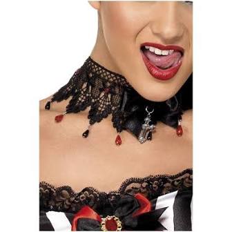 Gothic ribbon lace & beaded necklace