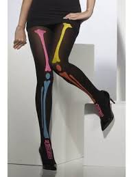 Tights with skeleton design - neon