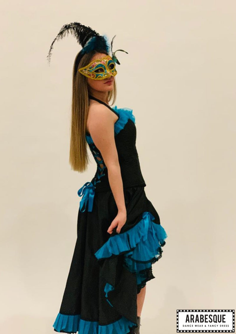 Burlesque | Dancer | Mask | Turquoise | Black | Costume | Hire