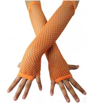 Fishnet long orange gloves